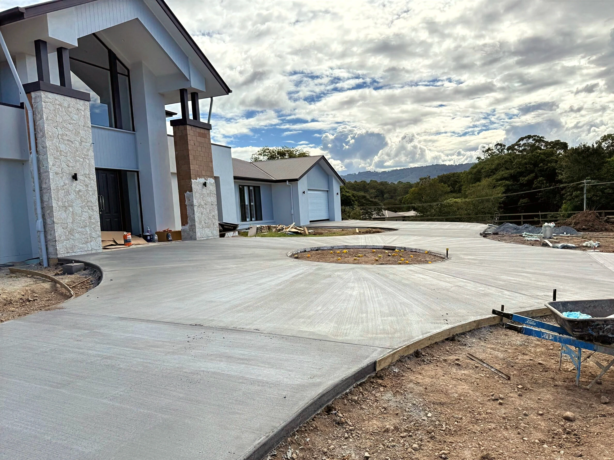 Newly finished rural concrete driveway